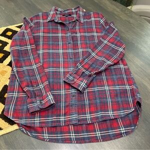 Madewell women’s Flannel Shirt Red/Blue/Off-white Plaid Size Large EUC